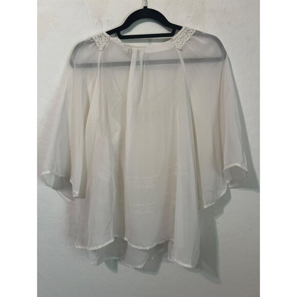 Mudd Sz L Cream White Flowy Blouse with Lace Insets See Through - Picture 6 of 7